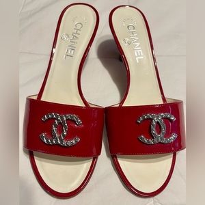 Authentic Chanel Red CC logo slide heels- very gently worn, excellent condition